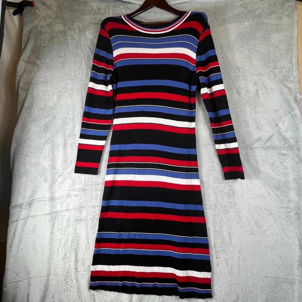 Lane Bryant Womens 18/20 Ribbed Knit Maxi Dress Striped Red Blue White Stretch - Picture 2 of 10